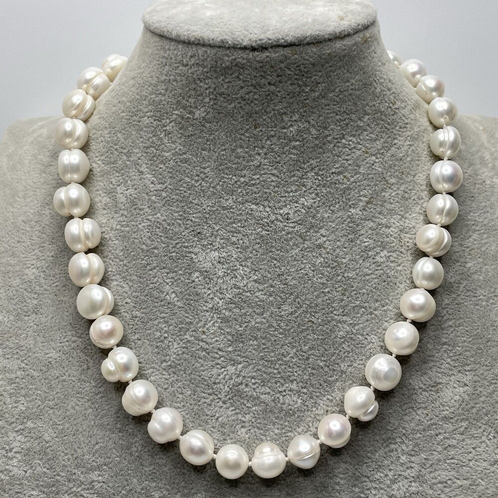 Stunning Large Freshwater Pearl Beaded Knotted Necklace Sterling Silver Clasp